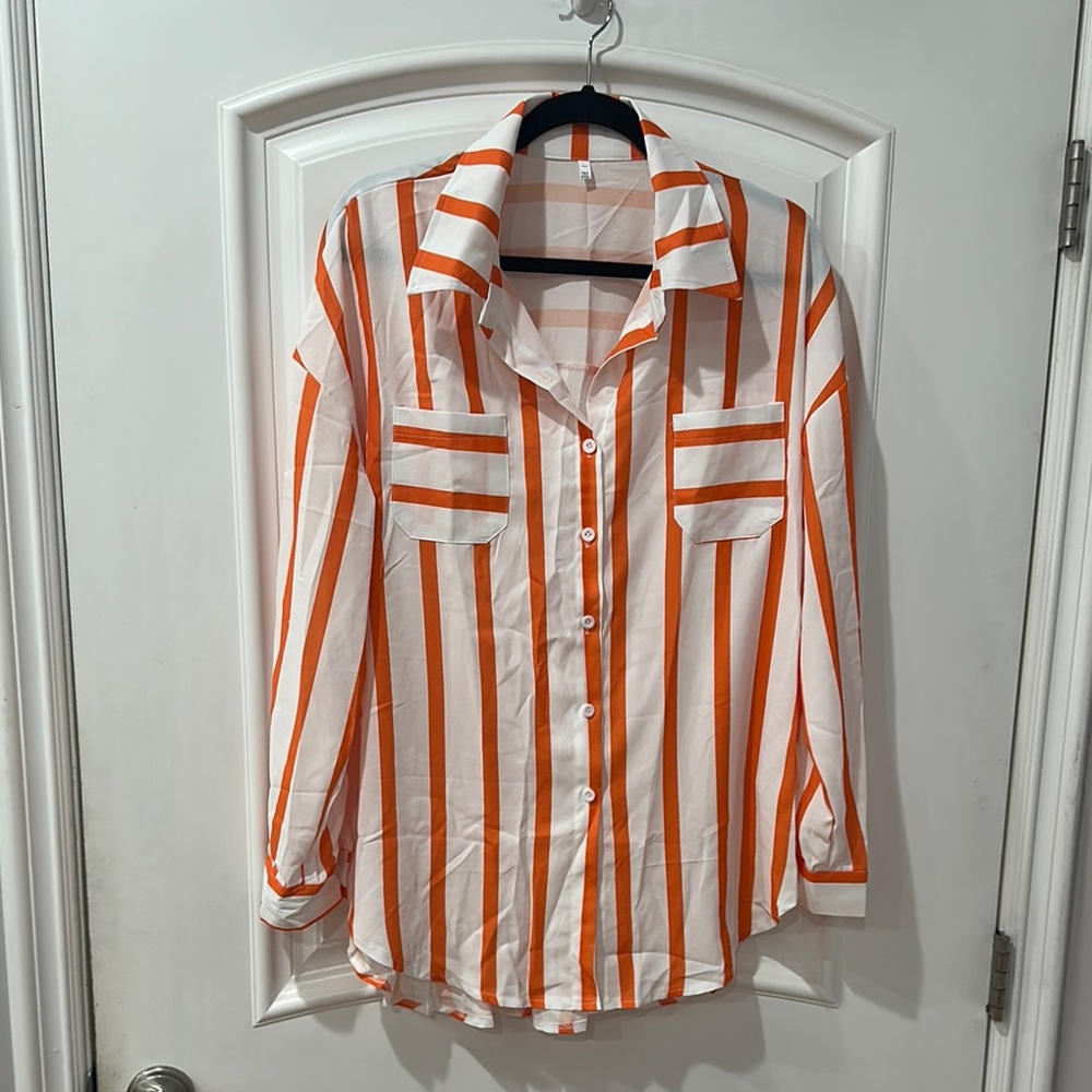 Orange and White Striped Button Down Shirt